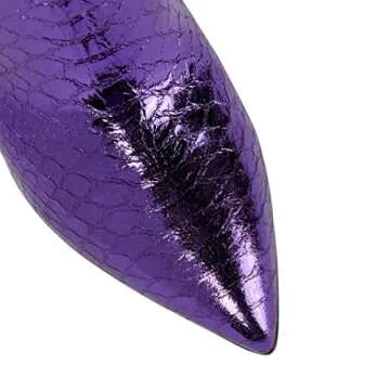 Arqa Metallic Boots For Women Stiletto Heel Slouchy Mid Calf Boot with Snake-pattern Pointed Toe Boo...