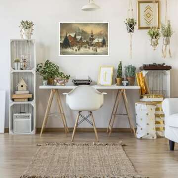 Huabsad Vintage Christmas Canvas Wall Art 18th Century Winter Village Landscape Famous Oil Painting ...