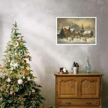 Huabsad Vintage Christmas Canvas Wall Art 18th Century Winter Village Landscape Famous Oil Painting Art Work Prints Farmhouse Aesthetic Pictures Wall Decor 12x16in Unframed
