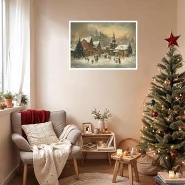 Huabsad Vintage Christmas Canvas Wall Art 18th Century Winter Village Landscape Famous Oil Painting Art Work Prints Farmhouse Aesthetic Pictures Wall Decor 12x16in Unframed