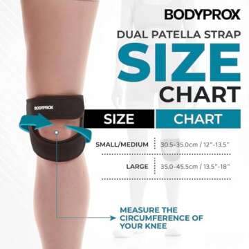 Bodyprox Patellar Tendon Support Strap (Small/Medium), Knee Pain Relief Adjustable Neoprene Knee Str...