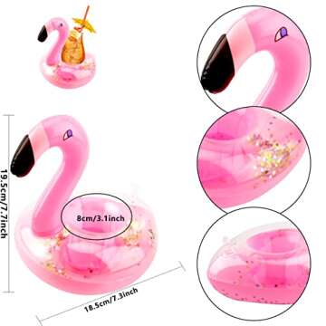 Sonarun 20 Pack Inflatable Flamingo Drink Holder Coasters Glitter Confetti Pink Flamingo Pool Drink ...