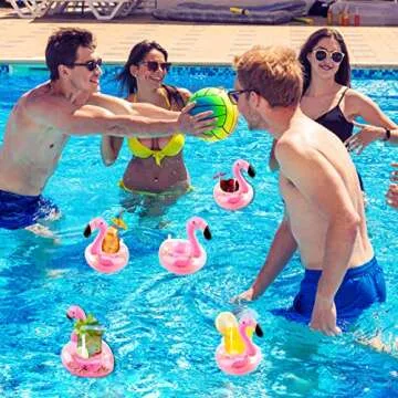Sonarun 20 Pack Inflatable Flamingo Drink Holder Coasters Glitter Confetti Pink Flamingo Pool Drink Floats Cup Holder for Summer Pool Beach Fun Toy Hawaiian Party Supplies