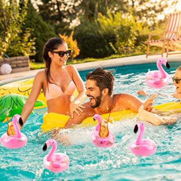 Sonarun 20 Pack Inflatable Flamingo Drink Holder Coasters Glitter Confetti Pink Flamingo Pool Drink Floats Cup Holder for Summer Pool Beach Fun Toy Hawaiian Party Supplies