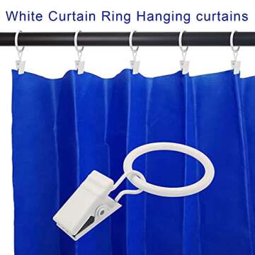 LLPJS 100 Pack Curtain Rings with Clips, Curtain Clip Rings Hooks, Bow Hanger Clips for Hanging Drapery Drapes Bows, Ring 1 inch Interior Diameter, Fits up to 5/8" Rod, White