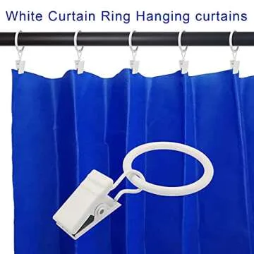 LLPJS 100 Pack Curtain Rings with Clips, Curtain Clip Rings Hooks, Bow Hanger Clips for Hanging Drapery Drapes Bows, Ring 1 inch Interior Diameter, Fits up to 5/8" Rod, White