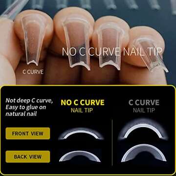 XXL Coffin Nail Tips No C Curve Flat Clear Half Cover Acrylic Nails for Nail Salon or DIY Nail Art