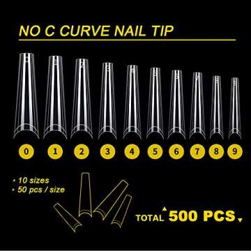 XXL Coffin Nail Tips No C Curve Flat Clear Half Cover Acrylic Nails for Nail Salon or DIY Nail Art