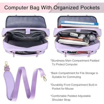 MATEIN Laptop Briefcase for Women, Fashion 15.6 inch Computer Sleeve Bag Case with Adjustable Shoulder Strap, Water Resistant Cute Purple Messenger Work Tote Bag Gifts for Women Nurse Teacher College
