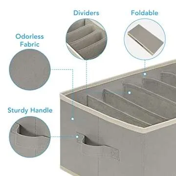 Baesyhom 6 Pcs Large Size Wardrobe Clothes Organizers 6 Grids for Pants, Jeans, Sweater, T-shirt, Thin Coat, Dress Stackable Closet Drawer Organizer Storage Bin Container with Sturdy Handles, Grey