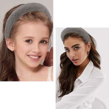 AHONEY Rhinestone Headband for Women Girls, Hair Bling Crystal Glitter Sparkly Diamond Padded Headba...