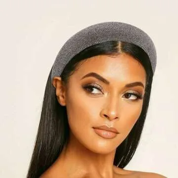 AHONEY Rhinestone Headband for Women Girls, Hair Bling Crystal Glitter Sparkly Diamond Padded Headband Fancy Jeweled Embellished Disco Headpiece Cute Hair Accessories (Grey)