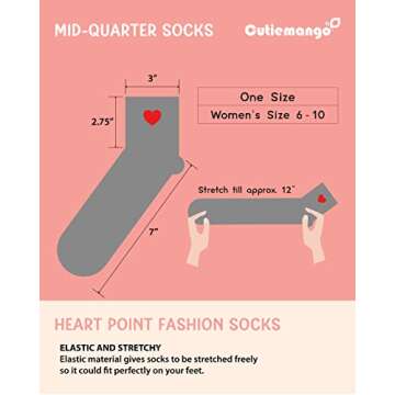 CUTIE MANGO 3 Pair Heart Print Ankle Socks Mid-quarter Daily Casual Soft Comfortable Fit Simple Cute Design Lovely Socks Short Crew Premium Cotton Sox 6,7,8,9,10 size for women (Gray)