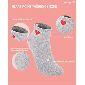 CUTIE MANGO 3 Pair Heart Print Ankle Socks Mid-quarter Daily Casual Soft Comfortable Fit Simple Cute Design Lovely Socks Short Crew Premium Cotton Sox 6,7,8,9,10 size for women (Gray)