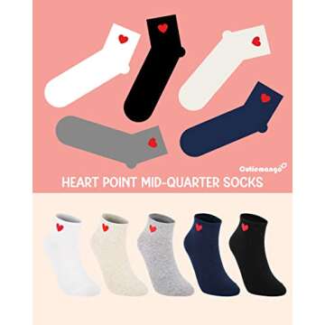 CUTIE MANGO 3 Pair Heart Print Ankle Socks Mid-quarter Daily Casual Soft Comfortable Fit Simple Cute Design Lovely Socks Short Crew Premium Cotton Sox 6,7,8,9,10 size for women (Gray)