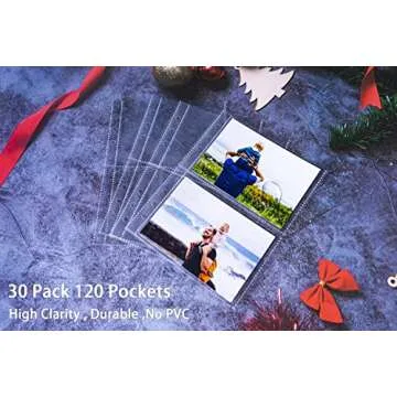30 Pack 120 Pockets 3.5x5” Photocard Sleeves for 6 Ring A5 Binder, Ultra-Clear Photo Sleeves, Double-Sided 2 Pocket Photo Pages, Top Loading Photo Sheet Protector for Photos, Postcards, Seed Packets