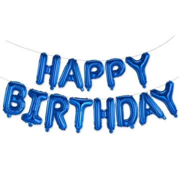 Happy Birthday Balloons Banner Blue 16 Inch Mylar Foil Letters | Inflatable Party Decor and Event De...