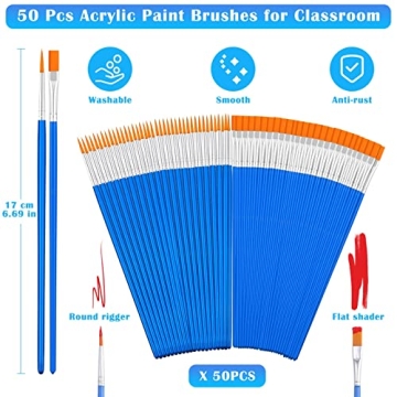 50 Pcs Small Paint Brushes Bulk Set for All Art Projects