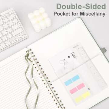 AHGXG Lined Spiral Notebook 8.5" x 11", A4 Large Notebooks for Women Men, Hardcover Leather Notebook College Ruled, 100 GSM Thick Paper, Notebooks for Work School Note Taking Writing, Sage Green