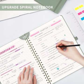 AHGXG Lined Spiral Notebook 8.5" x 11", A4 Large Notebooks for Women Men, Hardcover Leather Notebook College Ruled, 100 GSM Thick Paper, Notebooks for Work School Note Taking Writing, Sage Green