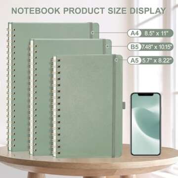AHGXG Lined Spiral Notebook 8.5" x 11", A4 Large Notebooks for Women Men, Hardcover Leather Notebook College Ruled, 100 GSM Thick Paper, Notebooks for Work School Note Taking Writing, Sage Green