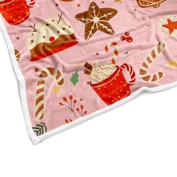 Pink Christmas Gingerbread Man Throw Blanket, Winter Cute Star Snowflakes Candy Cane Throws Blankets, Xmas Soft Lightweight Holiday Flannel Blanket for Couch Sofa Bed Chair Living Rooms Decor 40X50IN