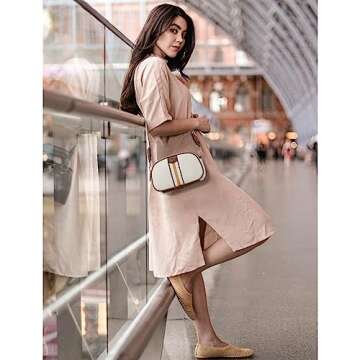 BOSTANTEN Small Crossbody Purse for Women Double Zip Cell Phone Leather Handbag with Colored Shoulder Strap Beige With Brown