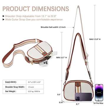 BOSTANTEN Small Crossbody Purse for Women Double Zip Cell Phone Leather Handbag with Colored Shoulder Strap Beige With Brown