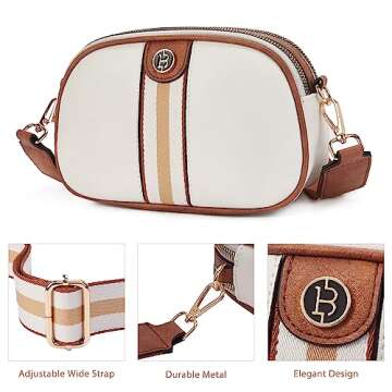 BOSTANTEN Small Crossbody Purse for Women Double Zip Cell Phone Leather Handbag with Colored Shoulder Strap Beige With Brown