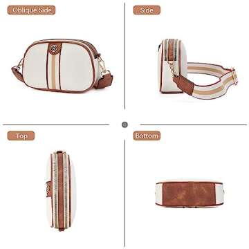 BOSTANTEN Small Crossbody Purse for Women Double Zip Cell Phone Leather Handbag with Colored Shoulder Strap Beige With Brown