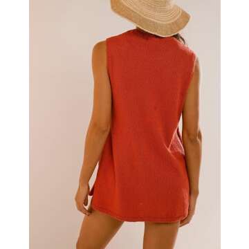 Women's 2 Piece Sweater Shorts Set Sleeveless Knit Tank Top Vest Matching Shorts Sets Summer Lounge Sets(Orange red,M)