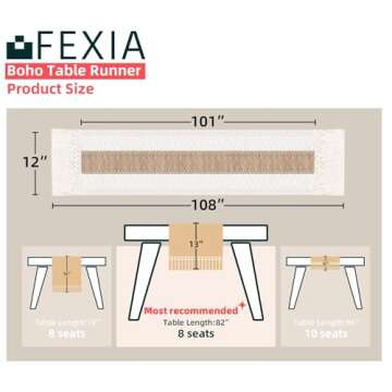 FEXIA Boho Table Runner 108 Inches Long for Christmas Home Decor Farmhouse Table Runner Cream & Brow...