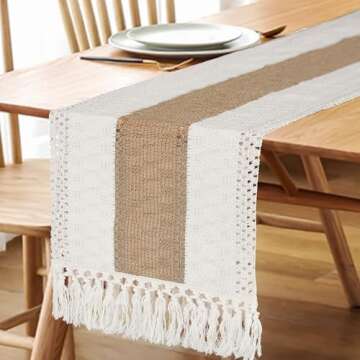 FEXIA Boho Table Runner 108 Inches Long for Christmas Home Decor Farmhouse Table Runner Cream & Brown Rustic Macrame Table Runner for Bohemian Dining Bedroom Decor Bridal Shower (12x108 Inches)