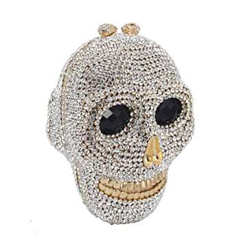 DJBM Halloween 3D Skull Clutch Purse Evening Bag Rhinestone Bag Crystal Metal Clutch for Women Evening Cocktail Party, Black