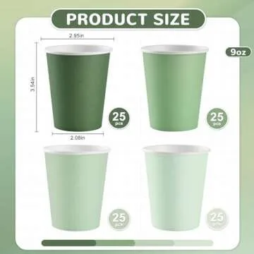 AimFun 100 Pcs Sage Green Paper Cups 9oz Disposable Coffee Paper Cups Gradient Green Party Cups Birt...