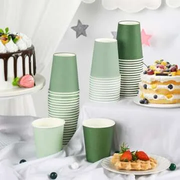 AimFun 100 Sage Green Disposable 9oz Paper Cups
