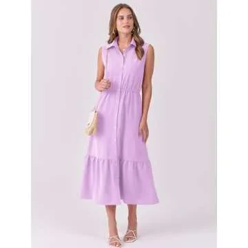 ANRABESS Summer Shirt Dress with Pockets for Women
