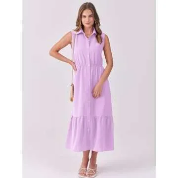 ANRABESS Summer Shirt Dress with Pockets for Women