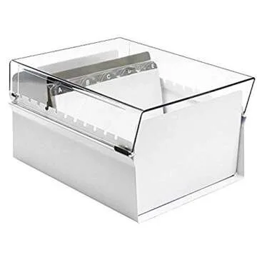 Acrimet 5 X 8 Card File Holder Organizer Box Metal Base Heavy Duty (AZ Index Cards and Divider Included) (White Color with Clear Crystal Plastic Lid Cover)
