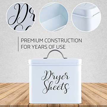 Boathouse Design Rustic Farmhouse Dryer Sheet Holder for Laundry Room Decor – Decorations & Organization – Laundry Dispenser – Cute Home Laundry Room Décor – Metal Dryer Sheet Bin - White