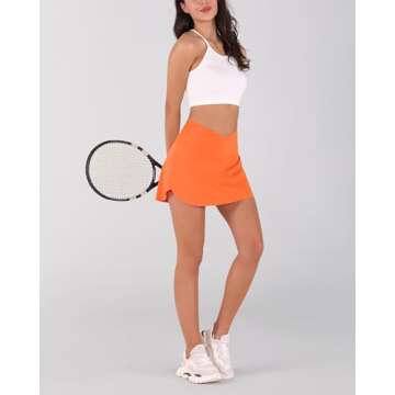 ODODOS Women's Tennis Skirts with Pockets Crossover High Waist Built-in Shorts Athletic Golf Skorts, Papaya, Medium