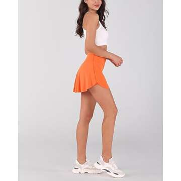 ODODOS Women's Tennis Skirts with Pockets Crossover High Waist Built-in Shorts Athletic Golf Skorts, Papaya, Medium