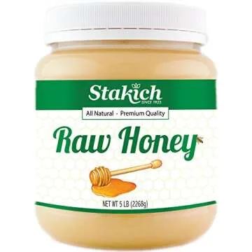 Stakich Raw Honey - Pure, Unprocessed, Unheated, Kosher - 5 Pound (80 Ounce)