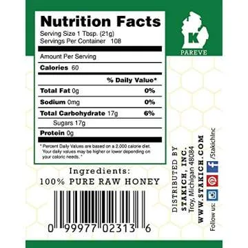 Stakich Raw Honey - Pure, Unprocessed, Unheated, Kosher - 5 Pound (80 Ounce)