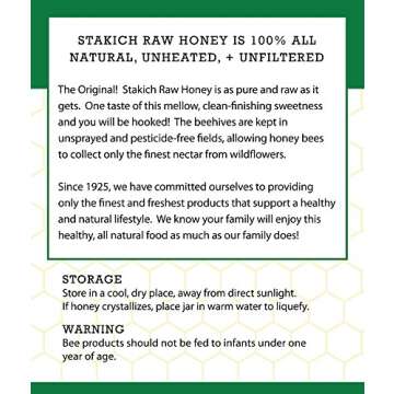 Stakich Raw Honey - Pure, Unprocessed, Unheated, Kosher - 5 Pound (80 Ounce)