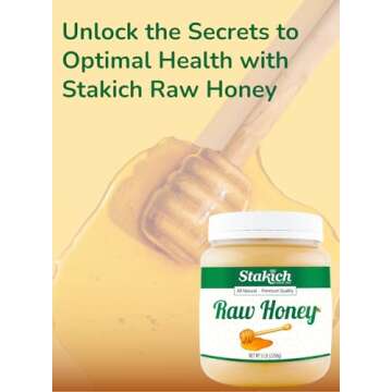 Stakich Raw Honey - Pure, Unprocessed, Unheated, Kosher - 5 Pound (80 Ounce)