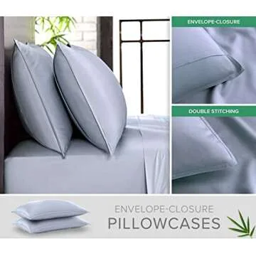 Queen Sheets by Pure Bamboo, Genuine 100% Organic Viscose Derived from Bamboo Bed Sheet Set, Luxuriously Soft & Cooling, Double Stitching, Lifetime Quality Promise (Queen, Sterling Blue)