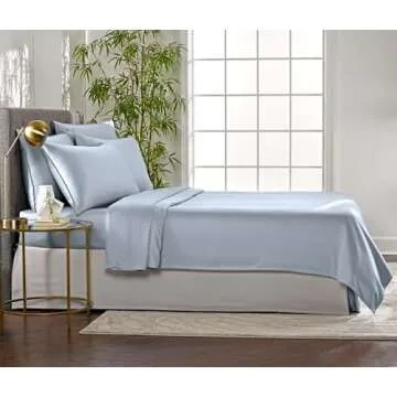 Queen Sheets by Pure Bamboo, Genuine 100% Organic Viscose Derived from Bamboo Bed Sheet Set, Luxuriously Soft & Cooling, Double Stitching, Lifetime Quality Promise (Queen, Sterling Blue)