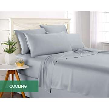 Queen Sheets by Pure Bamboo, Genuine 100% Organic Viscose Derived from Bamboo Bed Sheet Set, Luxuriously Soft & Cooling, Double Stitching, Lifetime Quality Promise (Queen, Sterling Blue)