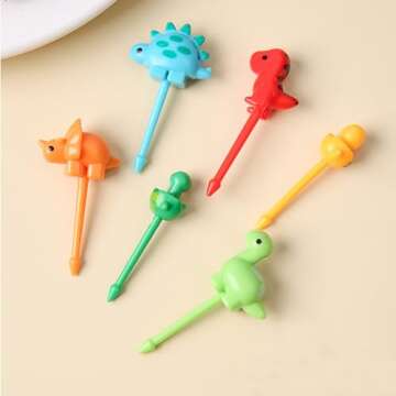 Hartya 28 PCS Food Picks for Kids, Dinosaur Unicorn Vehicle Car Animal Fruit Picks, Cute Food Toothp...